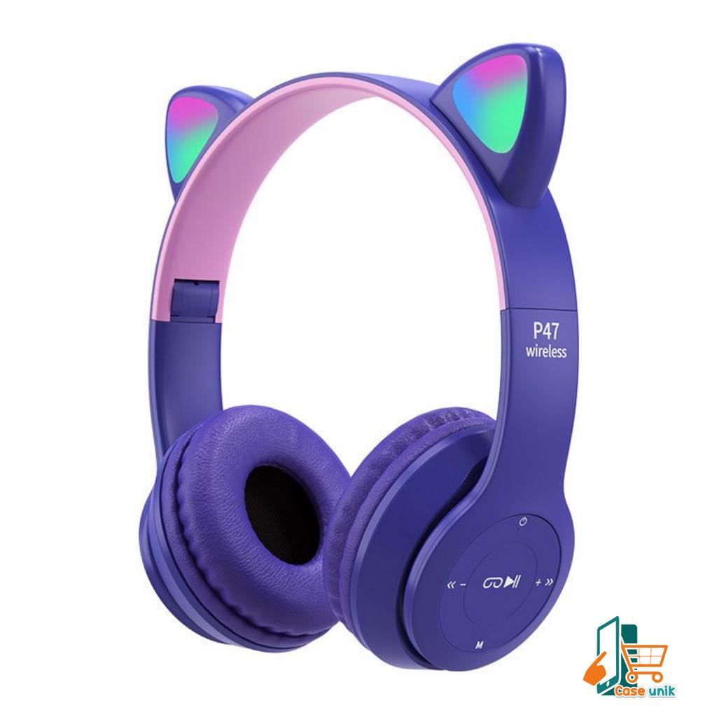 CAT EARS HEADSET headphone Hf bando telinga kucing P47m LED BANDO BLUETOOTH wireles RGB GAME HEADSET G-P47M LED WIRELESS super BASS CS5756