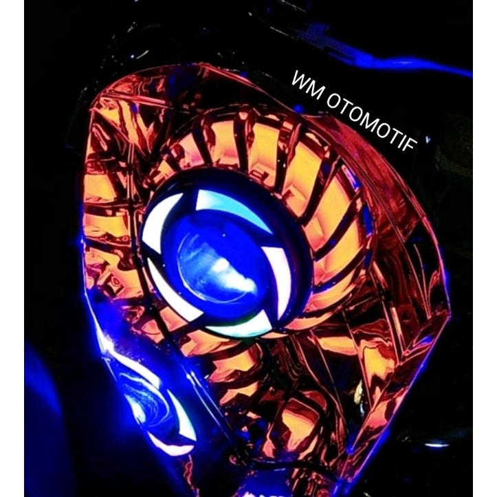 Lampu Depan LED Projie 24 Volt Bulat Spiral Truk Bus Tronton Canter Fuso 2.5 dan 3.5 Inch Kipas AE Rainbow Flash Running Angel Eye Truck Bis Demon Eyes Proji Utama 2,5 3,5 Inch Motor Mobil Bebek Matic Sport Moge Universal PnP Merah Biru