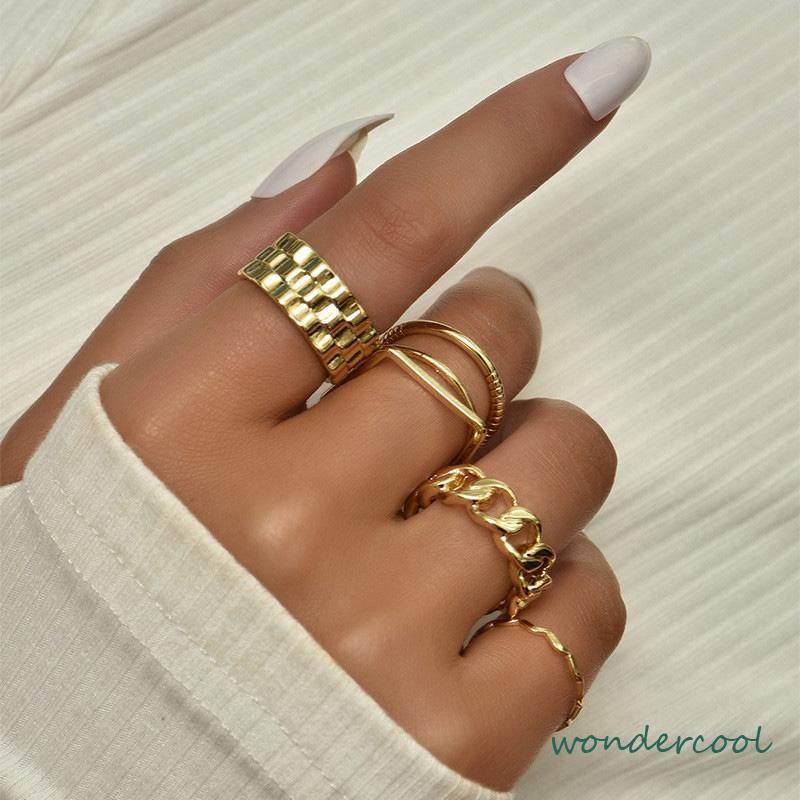 4pcs / Set Cincin Jari Telunjuk Bentuk Geometris Gaya Retro Untuk Wanita-Won