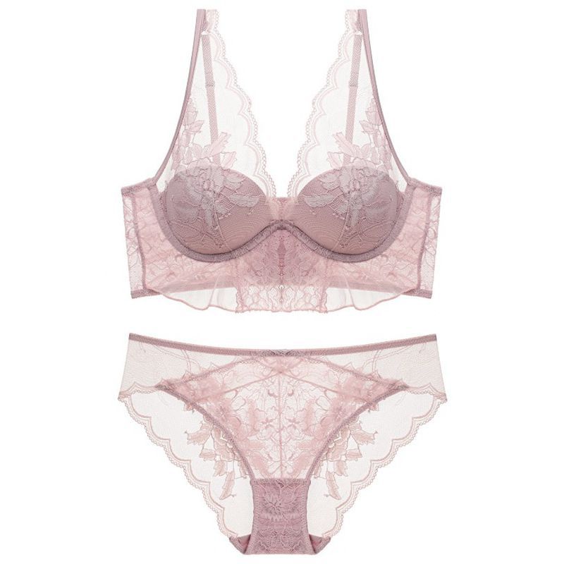Frs Eropa dan Amerika Push-Up Tipis Kembali Membentuk Bra Set Plus Ukuran Renda Pakaian Dalam Wanita