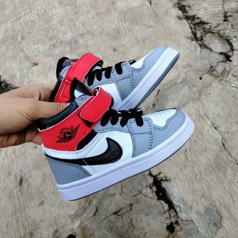 SEPATU JORDAN ANAK GREY RED PREMIUM HIGH QUALITY SEPATU ANAK JORDAN