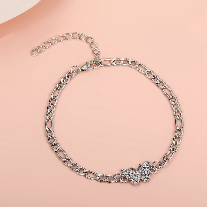 Gelang Kaki Rantai Manik-Manik Butterfly Warna Silver Gaya Boho Untuk Wanita