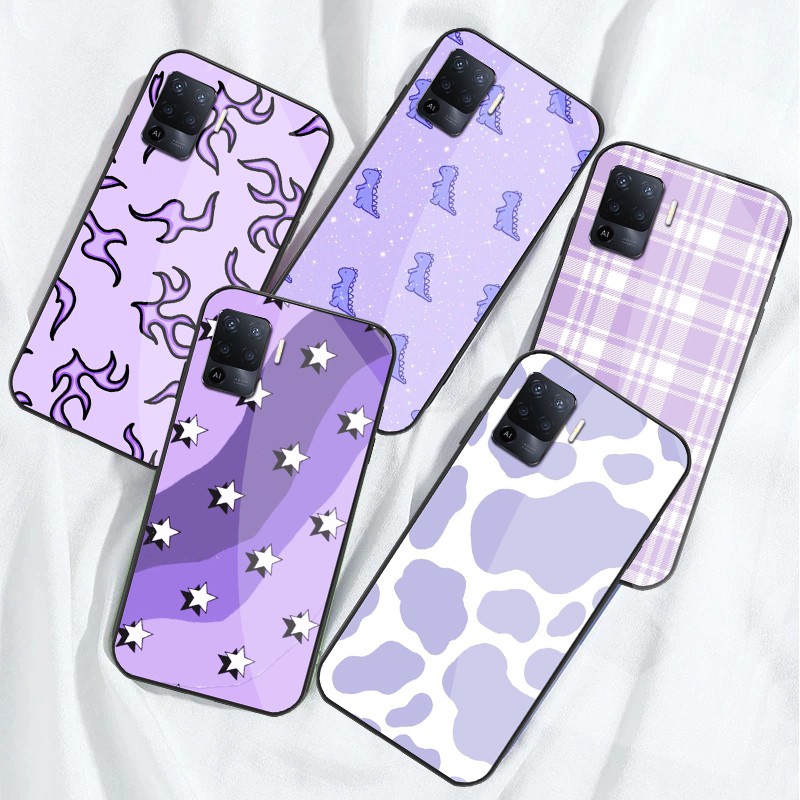 Softcase Glass [SK149] Motif Lilac For Reno 5f - Case Reno 5f - Softcase Kaca Reno 5f - Case Ungu 5F