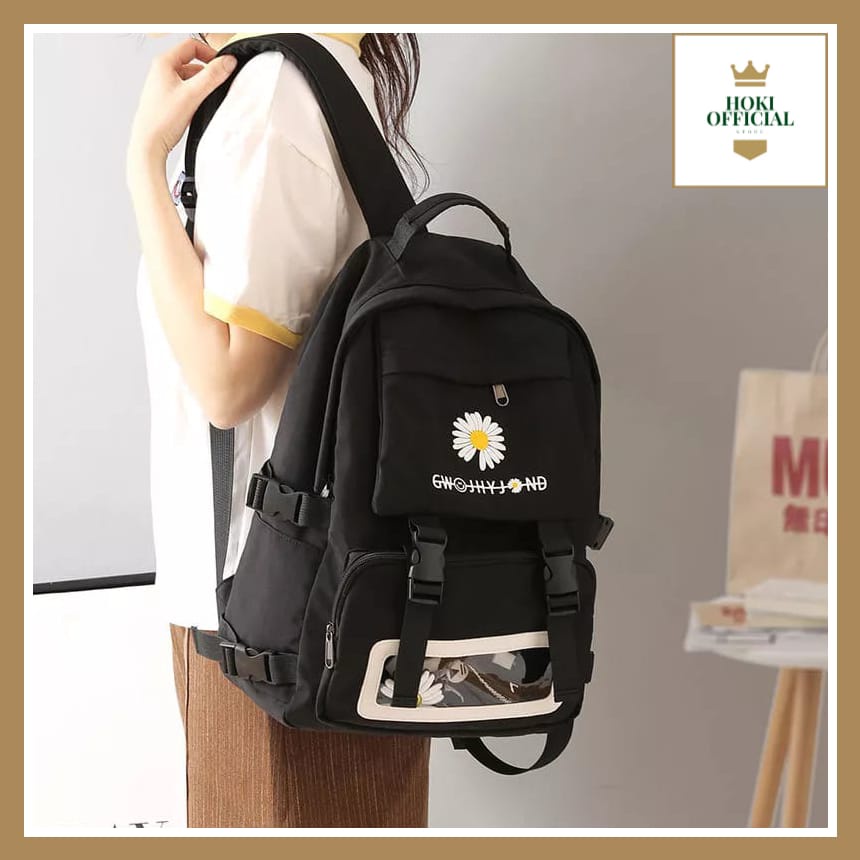 [COD] Tas Sekolah Motif Daisy Ransel Backpack Wanita Kapasitas Besar Ada Slot Laptop Trendy Casual HokiOfficial