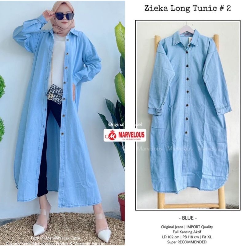 ATASAN  WANITA LONG TUNIK JEANS MODERN 2021 BAJU PEREMPUAN KEKINIAN TUNIK  DEWASA   TERMURAH TERBARU
