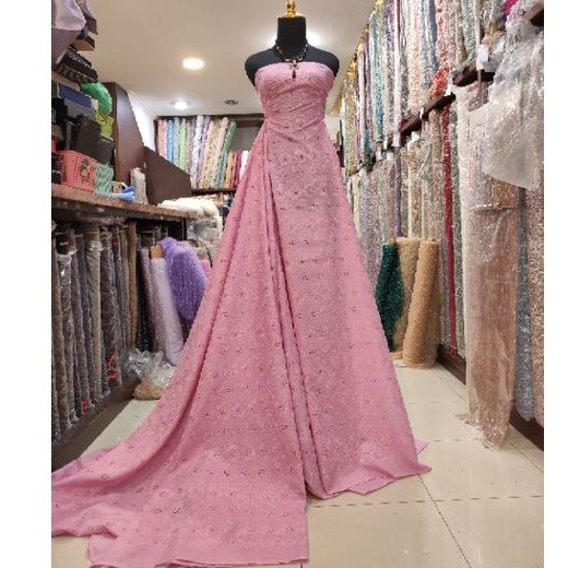 Kain Katun Bordir Emboss Bunga Penuh D#40521