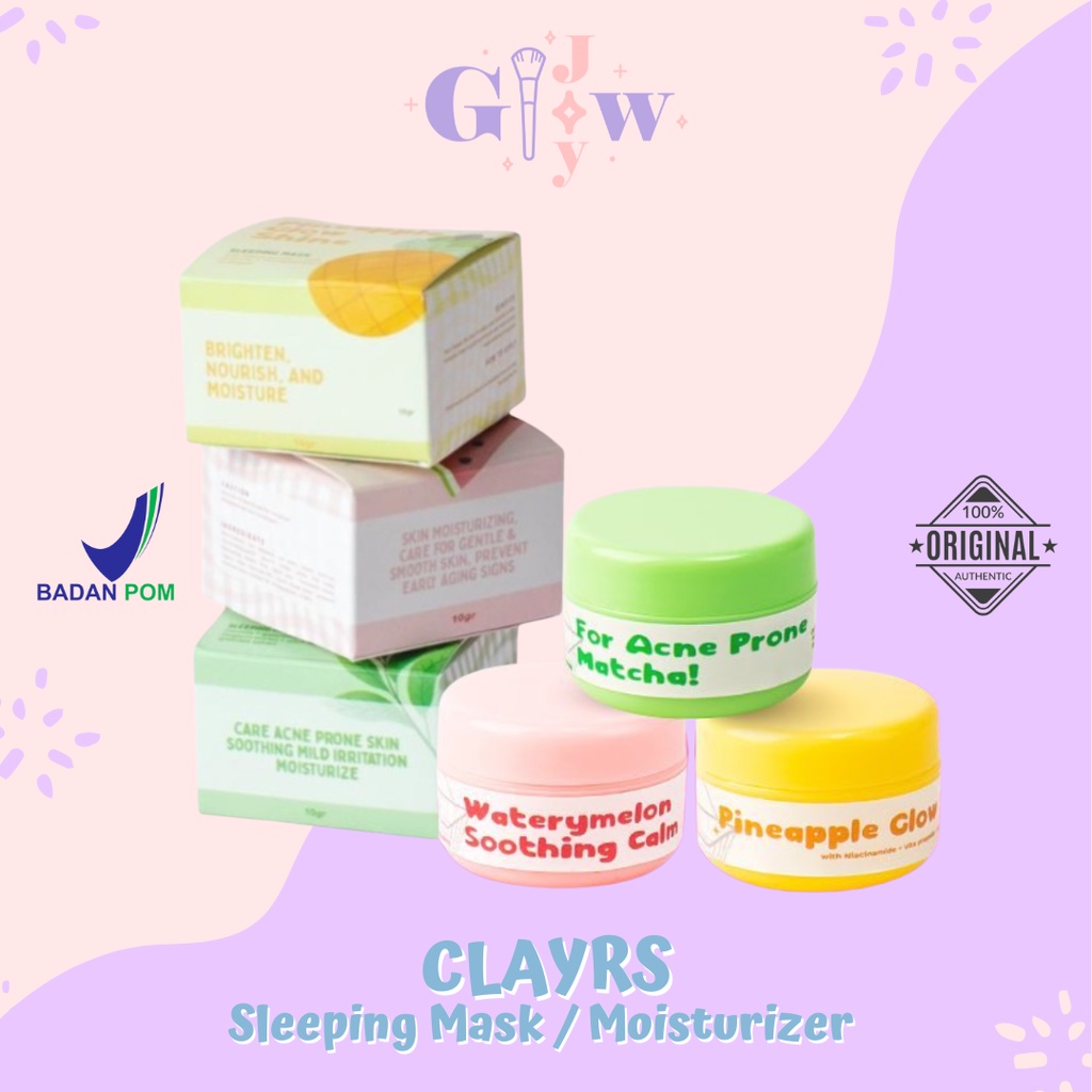 CLAYRS 10gr sleeping mask masker murah bpom mencerahkan jerawat menghidrasi melembabkan berkualitas gram bruntusan beruntusan anti aging melembabkan moisturizer pelembab viral termurah merawat lembut tanda penuaan dini menenangkan inflamasi wajah garis