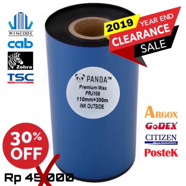 PREMIUM WAX 110X300 OUT BARCODE RIBBON PRINTER LABEL WINCODE-TSC-ZEBRA-SATO-ARGOX-GODEX-TEC-POSTEK