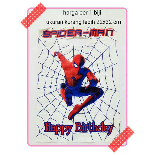 

Plastik snack kemasan ulang tahun happy birthday goodybag goodiebag karakter spiderman