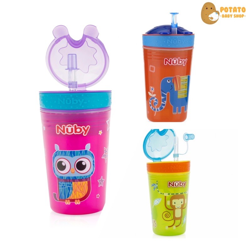 Nuby Snack N Sip Cup With Straw Cover - Botol Minum Anak 270ml