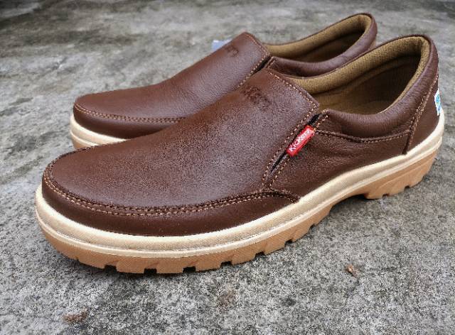 Sepatu kickers casual pria bahan kulit sapi sepatu santai kulit F18