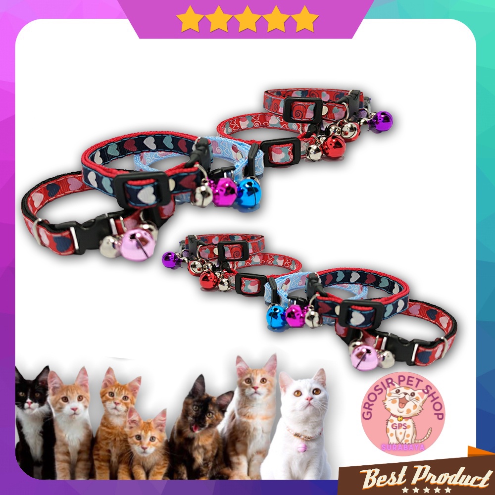 Kalung kucing anjing kelinci premium motif love liontin isi 3 ecer grosir aksesoris hewan peliharaan