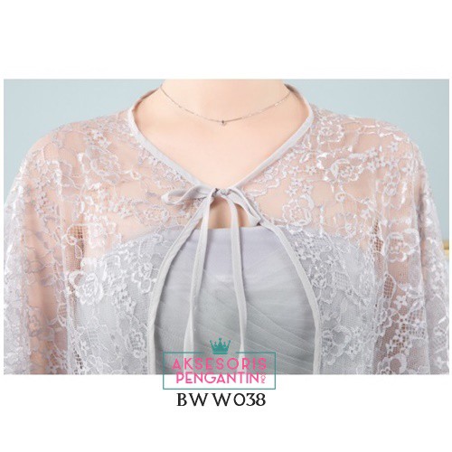 [READY STOCK] BOLERO PENGANTIN RENDA OUTER WANITA LACE SILVER BWW038