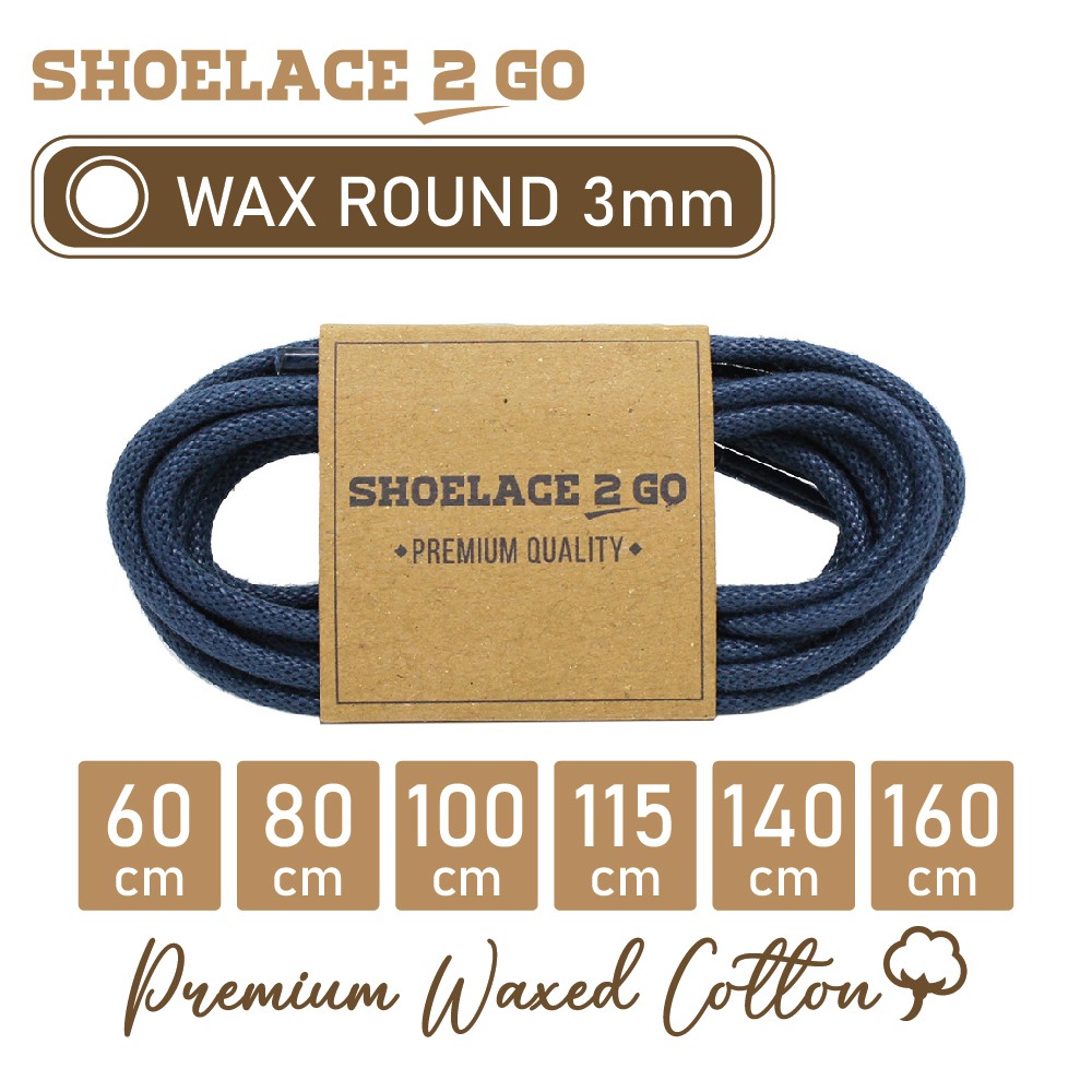 SHOELACE 2 GO PREMIUM TALI SEPATU LILIN WAX BULAT ROUND - WR3 - J2 - NAVY - 3MM