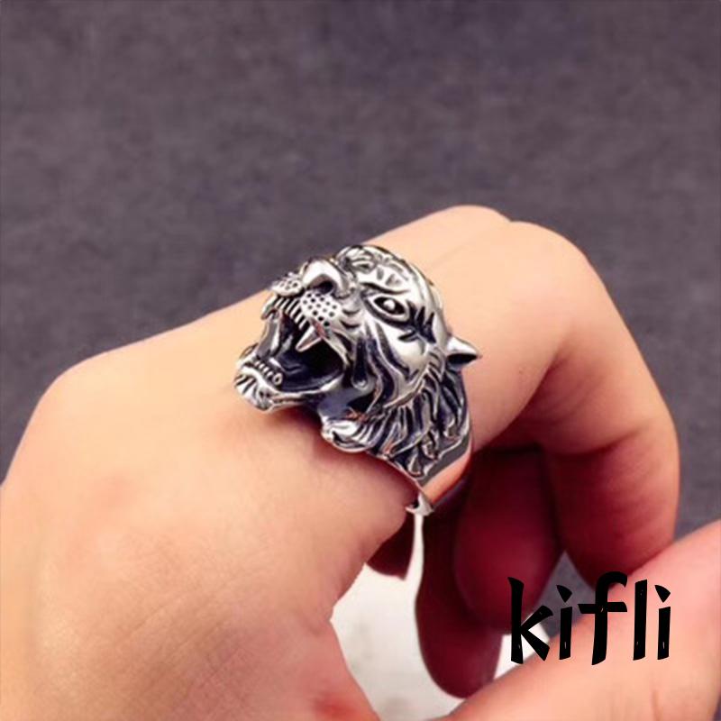 Cincin Desain Kepala Harimau,Gaya Retro,Untuk Pria