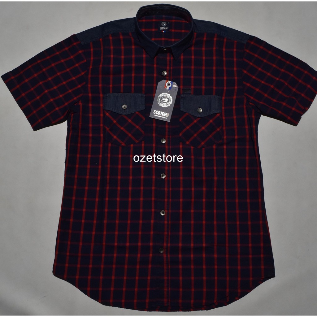 SCOTCH & CO Kemeja Pria Casual Lengan Pendek Navy Motif Modern Fit BY67 ORIGINAL