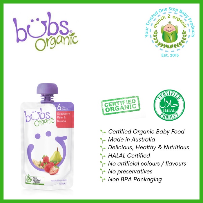 

ROMAN BUBS ORGANIC STRAWBERRY PEAR QUINOA 6+ 120G