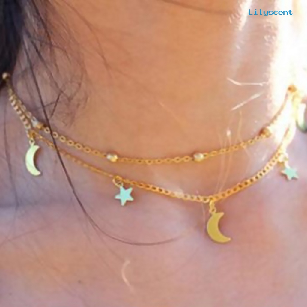 Kalung Choker Lapis Emas Dengan Liontin Bulan Untuk Pesta