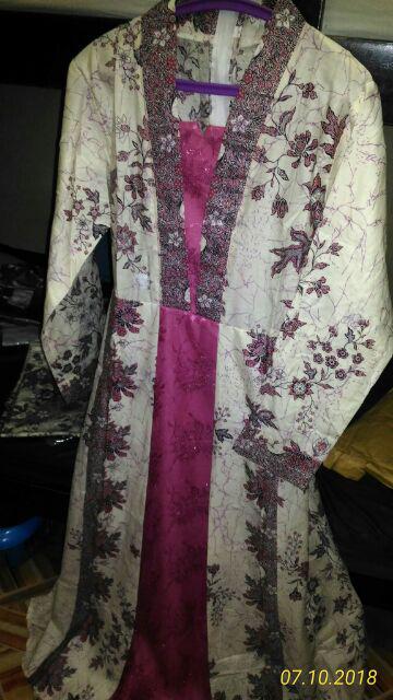 Sarimbit Keluarga/ Family Batik Gamis Wanita Kd Melati Dasar Krem Pink
