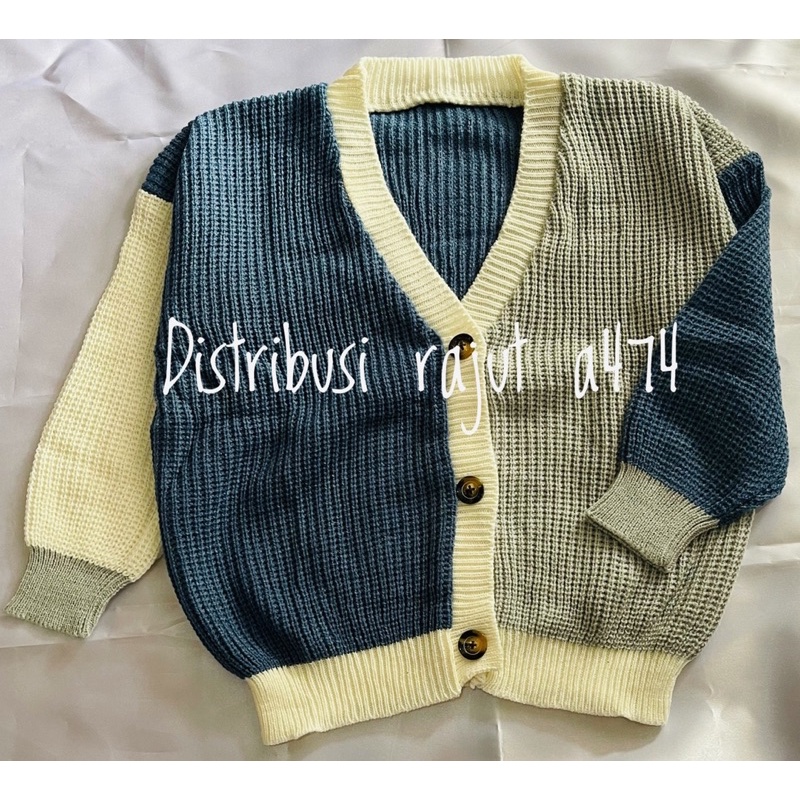 Sweater Cardigan Rajut Two tone Sarah Anak Usia 4-11Tahun