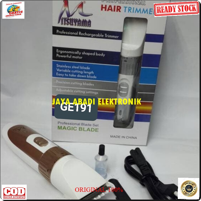 G191 ORIGINAL MITSUYAMA ALAT CUKUR RAMBUT BULU CUKURAN CAS CHARGER MESIN POTONG HAIR CUT PORTABLE CASAN BATERAI KUMIS JENGGOT BATERY BATERRY PISAU TRIMER CLIPPER PANGKAS MINI SLIM PEMANGKAS PEMOTONG G191  mitsuyama original Alat Cukur rambut mesin potong