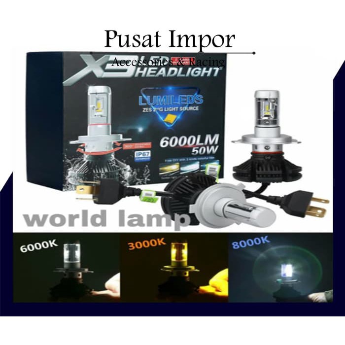lampu led headlamp mobil h4 philips x3 best quality 3 warna