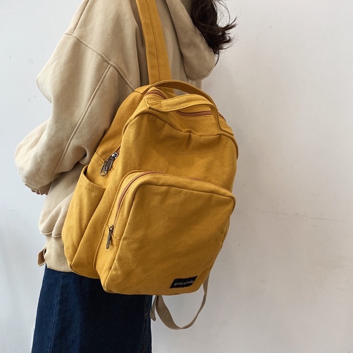 Tas Ransel Kanvas Polos Alpha Unisex Korean canvas backpack Import sekolah kuliah remaja perempuan ulzzang