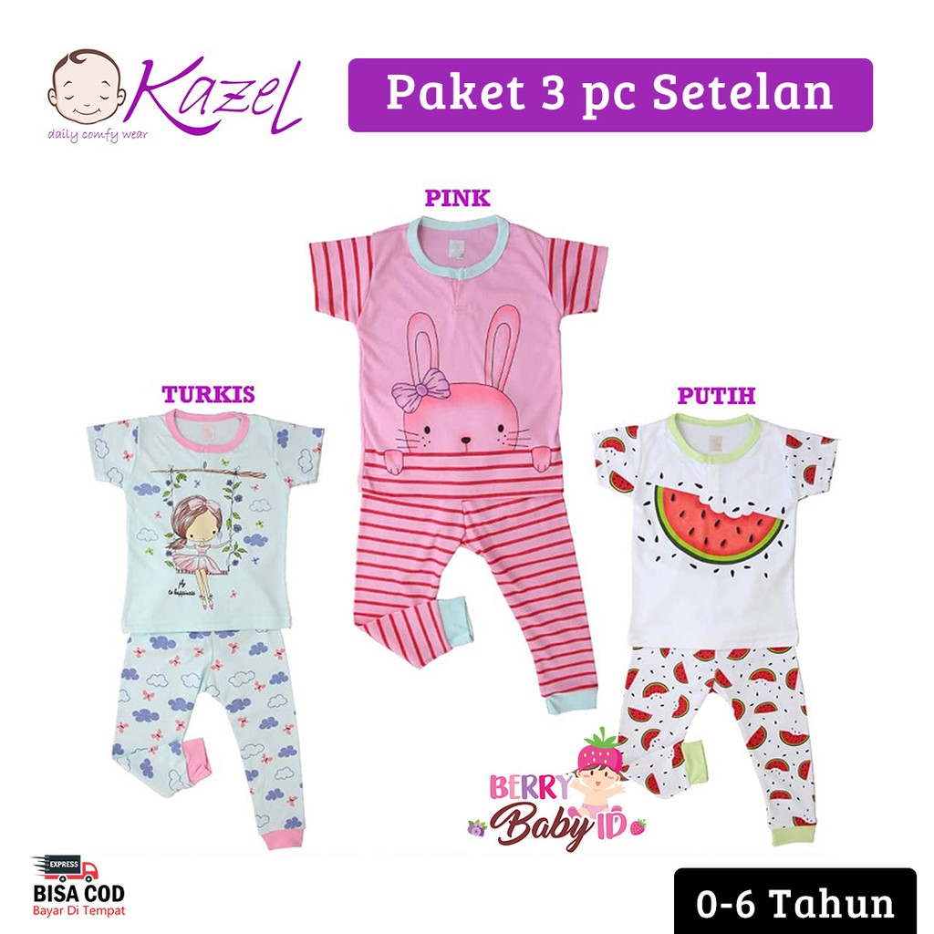 Kazel Set 3 pc Setelan Piyama Bayi Anak Perempuan Bunny 0-6 Tahun KZL007 Berry Mart