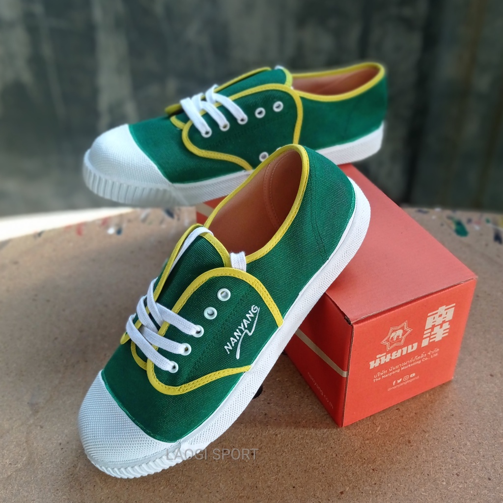 Sepatu nanyang hijau list kuning polos
