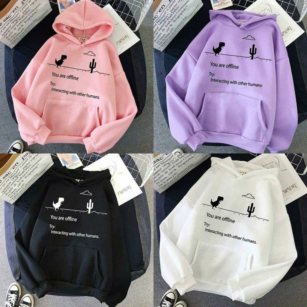 Hoodie Sweater Notice Offline lilac/pink/hitam/putih