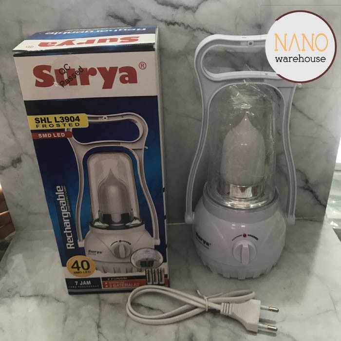 Lampu Cas Emergency Lamp Petromax Rechargeable Surya SHL 3904 Frosted SMD LED Darurat Bisa Baterai