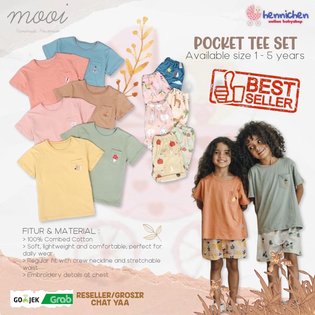 PROMO 7.7 PROMO BAJU LEBARAN MURAH MOOI Pocket Tee Set ( Setelan POCKET TEE MOOI ) - Celana Pendek MOOI  0-5 Tahun