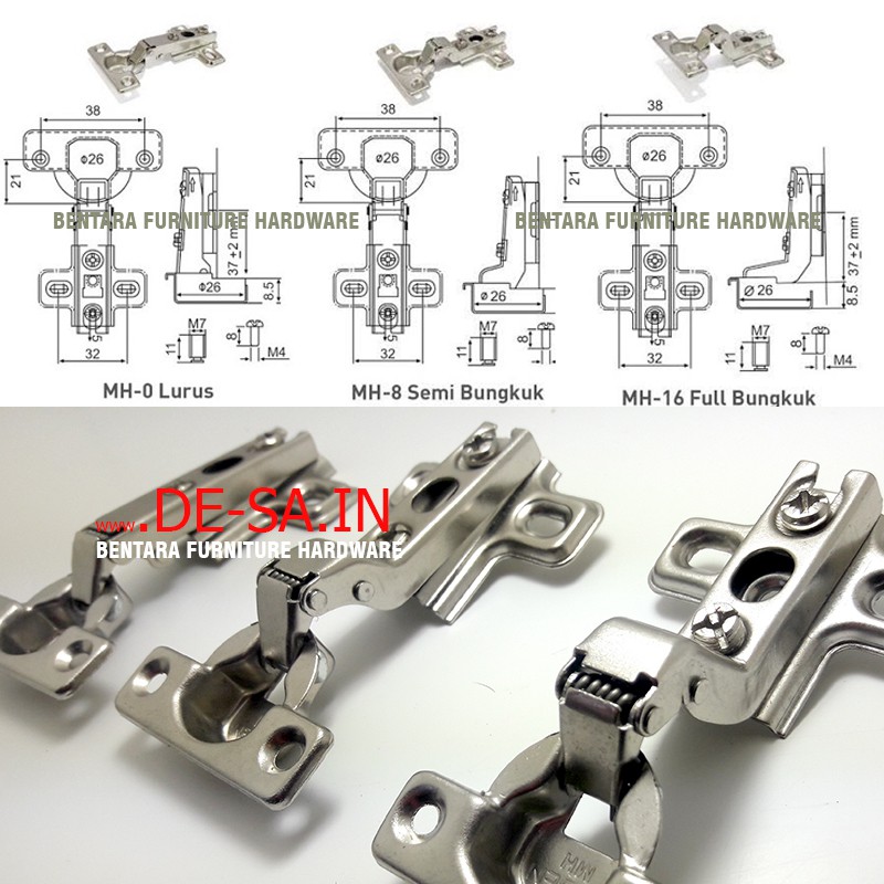 Huben MH Engsel Sendok Mini 26MM - Mini Conceal Hinge MH-0 MH-8 MH-16 Lurus Setengah Full Bungkuk Inset Half Full Overlay