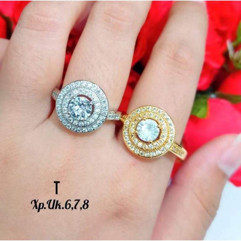 Cincin Xuping Wanita Lapisan Emas Permata