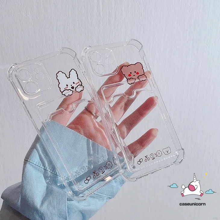 Soft Case Transparan Motif Kartun Beruang Kelinci Untuk iPhone 11 12 13 14 Pro MAX XR X XS MAX 6 6s 7 8 Plus SE 2020