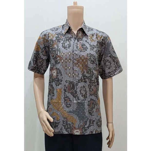 ANEKA BATIK HEM BAJU KEMEJA COWO PRIA LAKI LAKI LENGAN PENDEK HANEDA DAUN 3 WARNA HITAM,TOSKA,PINK