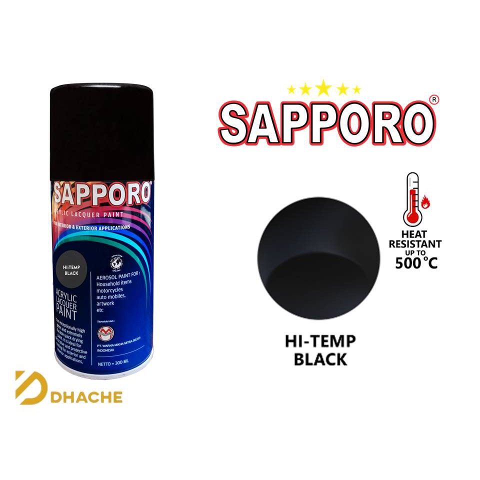 Cat Semprot Sapporo Spray Hi-Temp Black 300ml /Pilok / Cat Aerosol / cat knalpot tahan panas