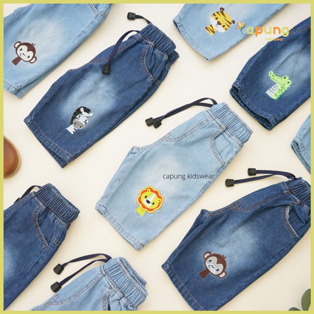 (Capung Kidswear) Celana Pendek Jeans Anak Animal Bordir (4-6 tahun)