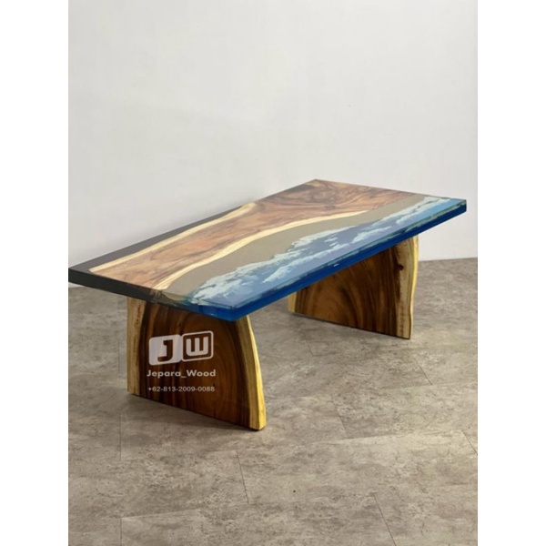 Meja coffe table resin motif pantai