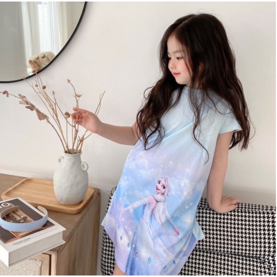 Baju Dress Anak Perempuan lengan pendek TERUSAN BIRU FROZEN IMPORT