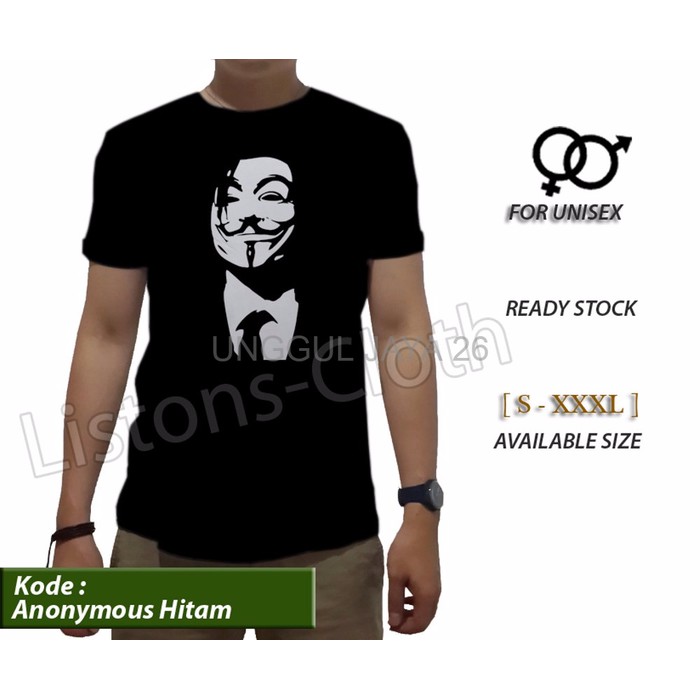 Kaos Distro Anonymous Hacker Hitam Tshirt Pria Baju Cowok Pakaian