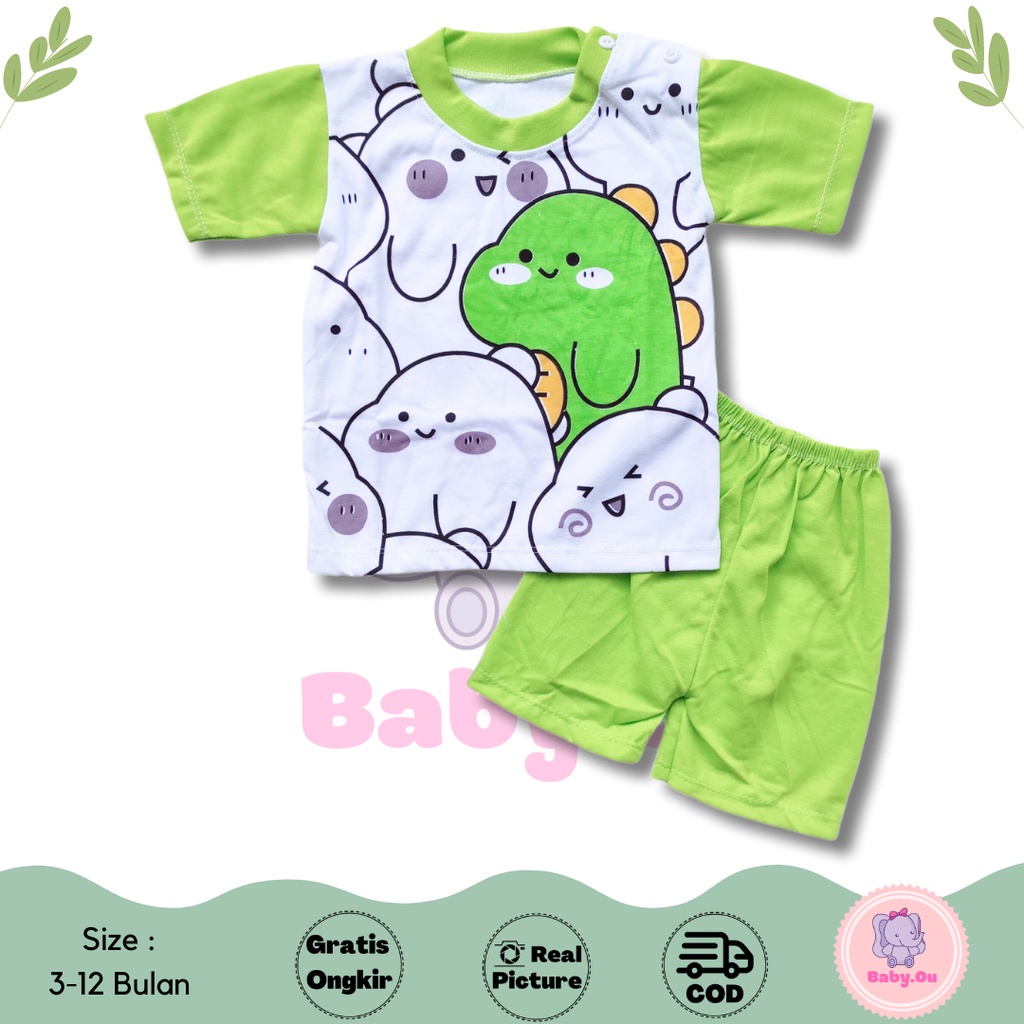 Setelan Baju Bayi Lengan Pendek Celana Pendek Motif Dino / Setelan Pendek Bayi Murah / Kaos Oblong Bayi / Baju Bayi Pendek / Baju Harian Bayi / Baby.ou_