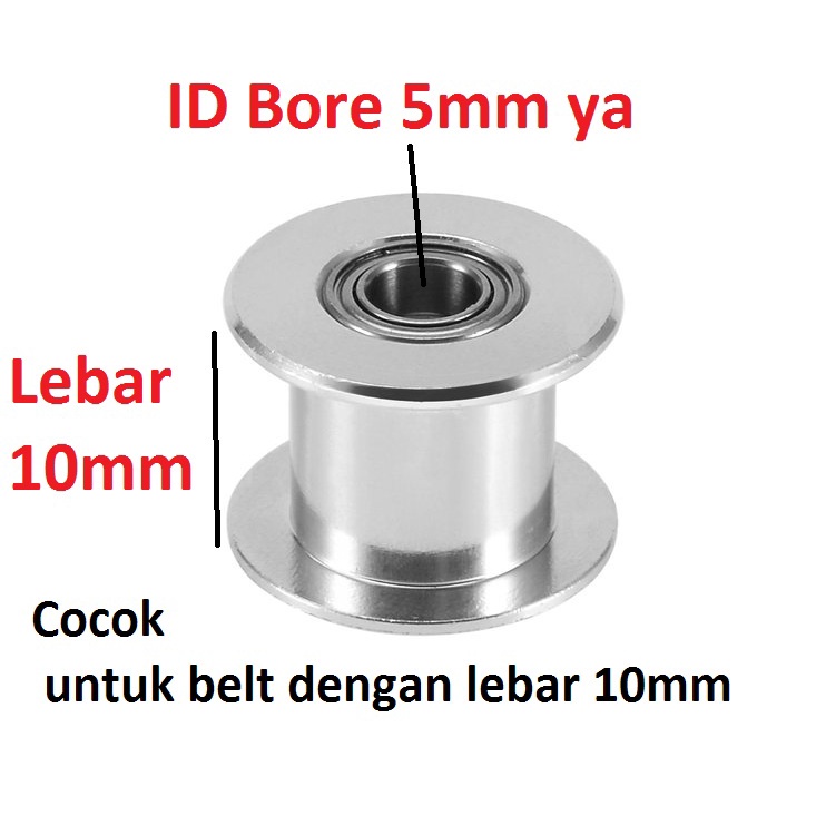 [HAEBOT] GT2 Idler Pulley 20T W10 Tanpa Gigi Bore 3 5 6 8 mm Toothless Lebar 10mm W10 Timing Belt Smooth CNC 3D Printer Idle Puley Mini Bearing Tensioner Tension Width Aluminium