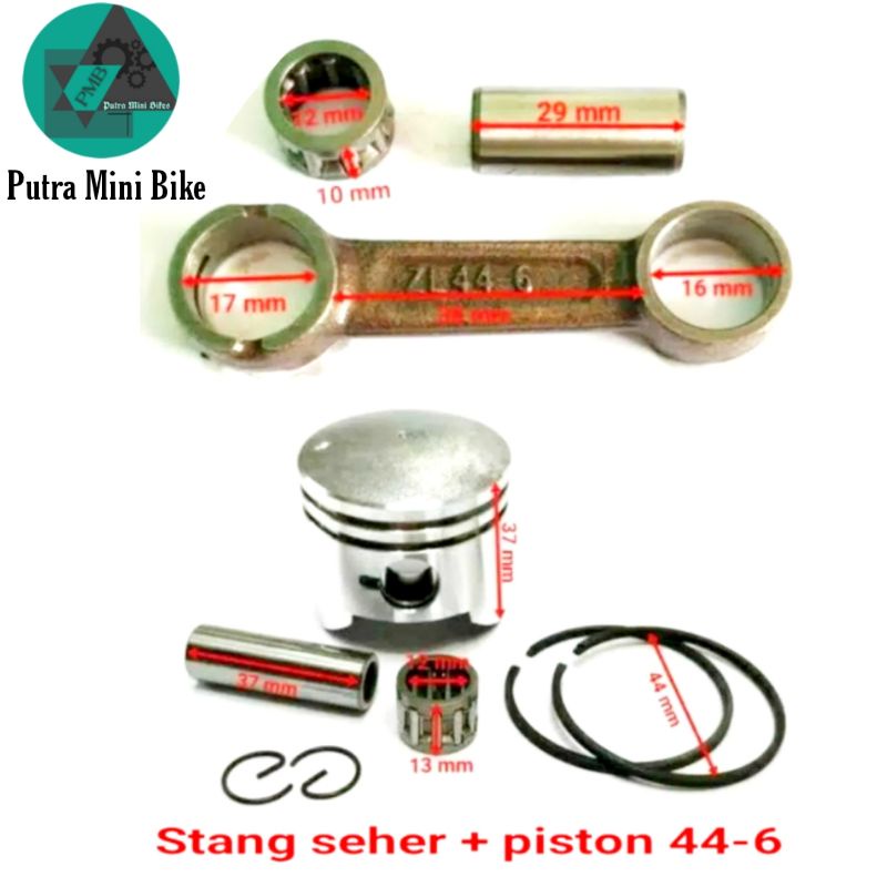 Paket stang seher dan piston 44-6/motor mini trail/mini GP 50cc