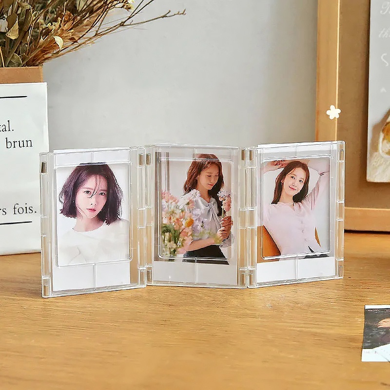 Bingkai Foto Magnet Bening Serap PVC Idol Photocard Display Stand Dekorasi Desktop Dudukan Kartu 3inch