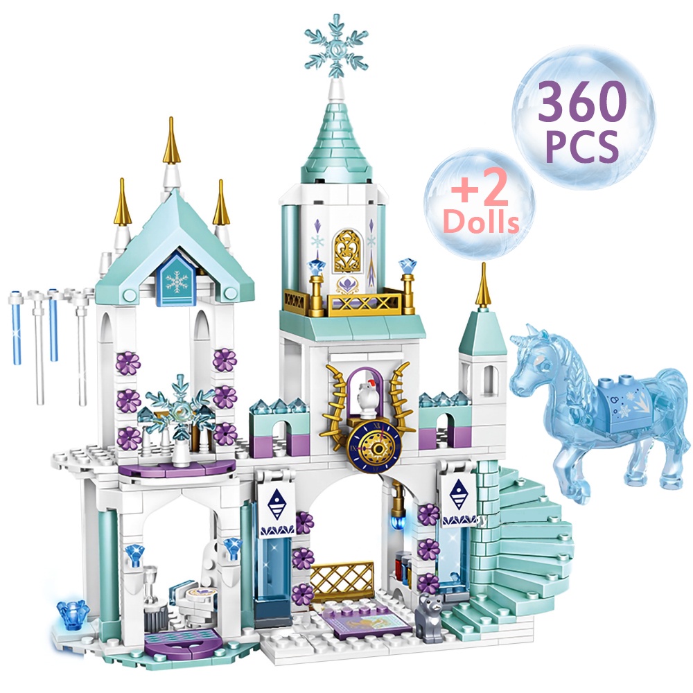 360pcs / Set Mainan Balok Bangunan Desain Kastil Film Frozen Princess Elsa Untuk Hadiah Natal