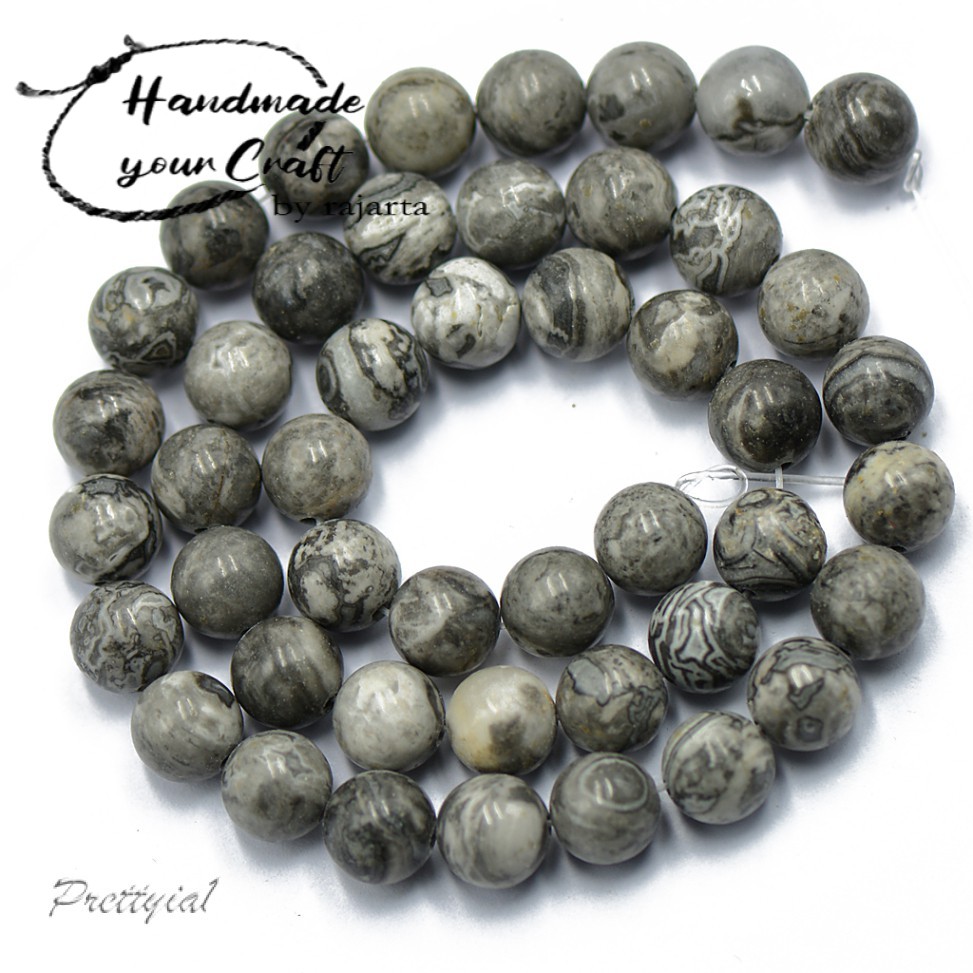 7.7 BIG SALE 8mm Butir Batu Natural Gray Jasper Gemstone Loose Beads