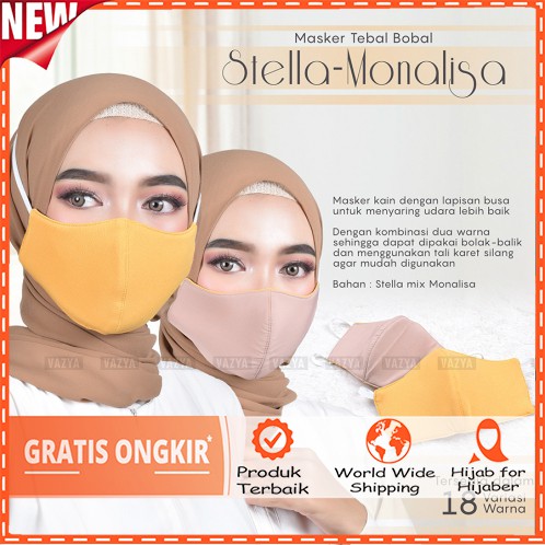 Masker Kain Hijab Tali Polos Stella Monalisa 3ply Premium Fashion Muslim By Vazya Hijab (BISA COD)