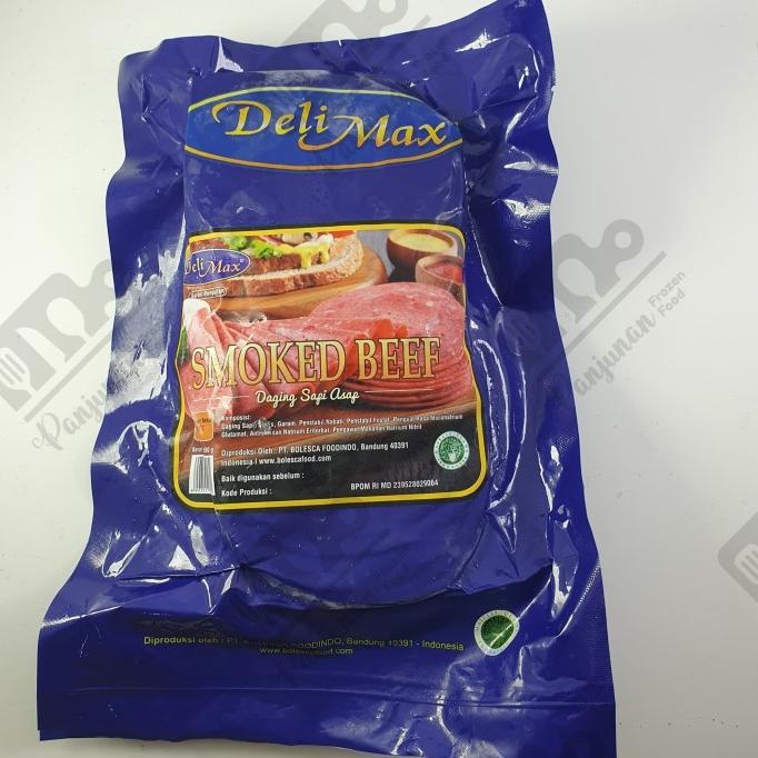 

MAKANAN BEKU / DELIMAX SMOKED BEEF 500 GRAM DAGING SAPI ASAP DELI MAX ISI 25 SLICES NON COD