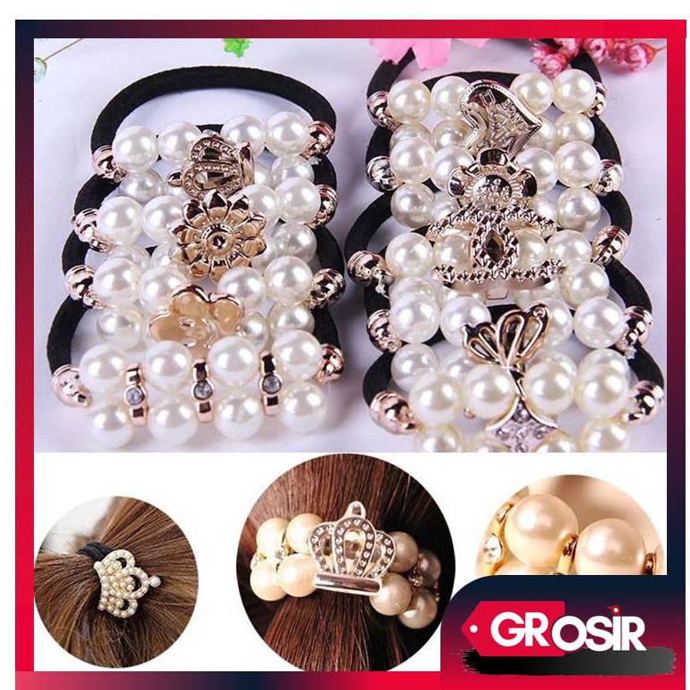 Grosir - F807 Ikat Rambut Anak Mutiara /  Karet Rambut / Ikat Rambut Korea / Aksesoris Rambut